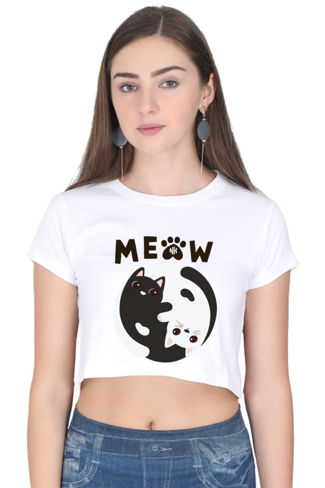 Women's Meow Cat Crop Top – White Color Option