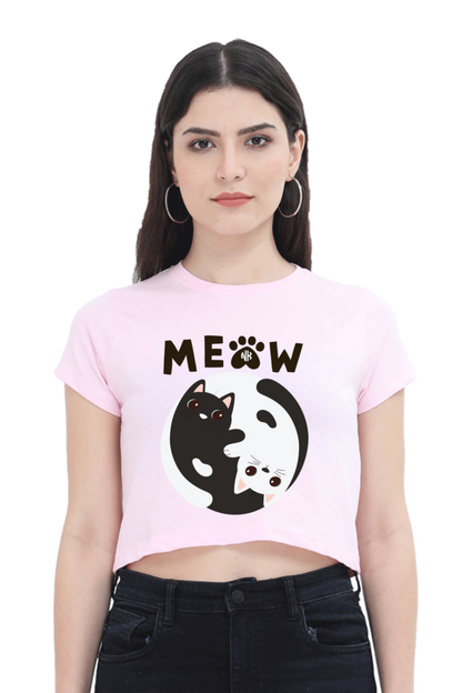 Whiskered Meow Crop Top – Light Pink Color Option