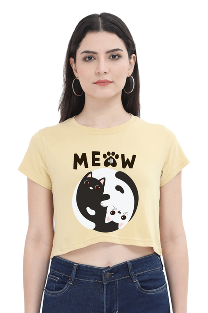 Kitty Meow Graphic Crop – Beige Color Option
