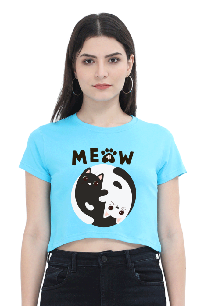 Feline Charm Crop Tee – Sky Blue Edition