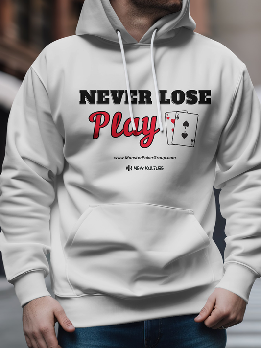 White Unisex Oversized Hoodie with 'Never lose Play 72' Text