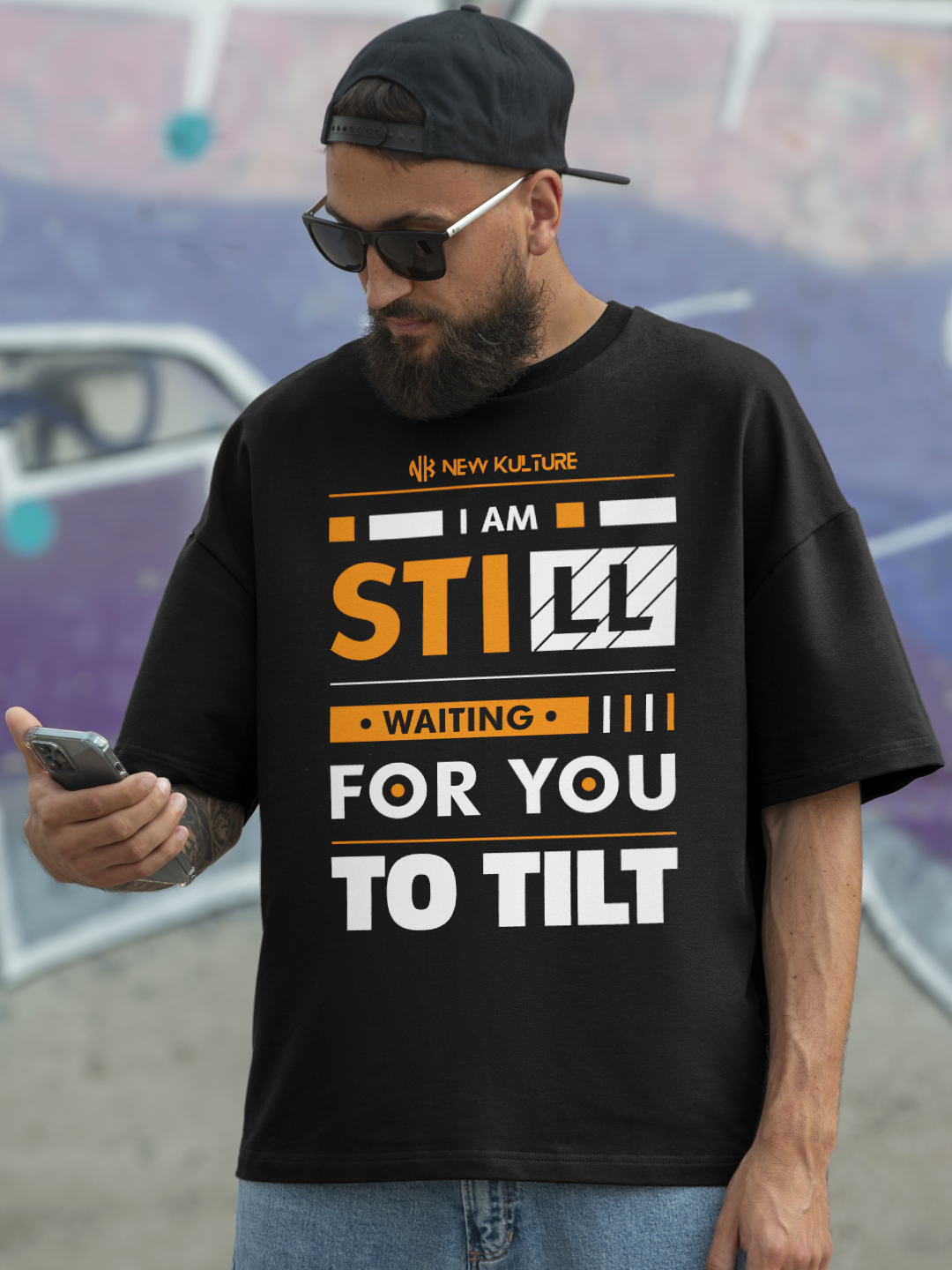 Black Unisex Oversized Tee with Poker Design