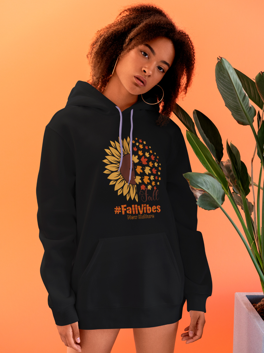 Women's Oversized Hoodie with Sunflower Design – Black Color Option