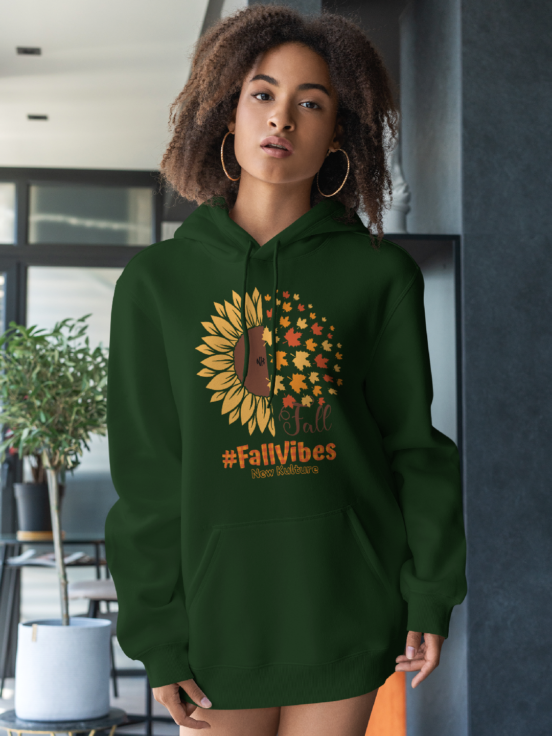 #Fallvibes Sunflower Hooded Sweatshirt – Bottle Green Edition