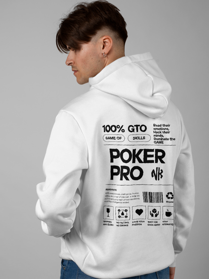 White Poker Graphic Hoodie with Strategic Insights Design – Back View