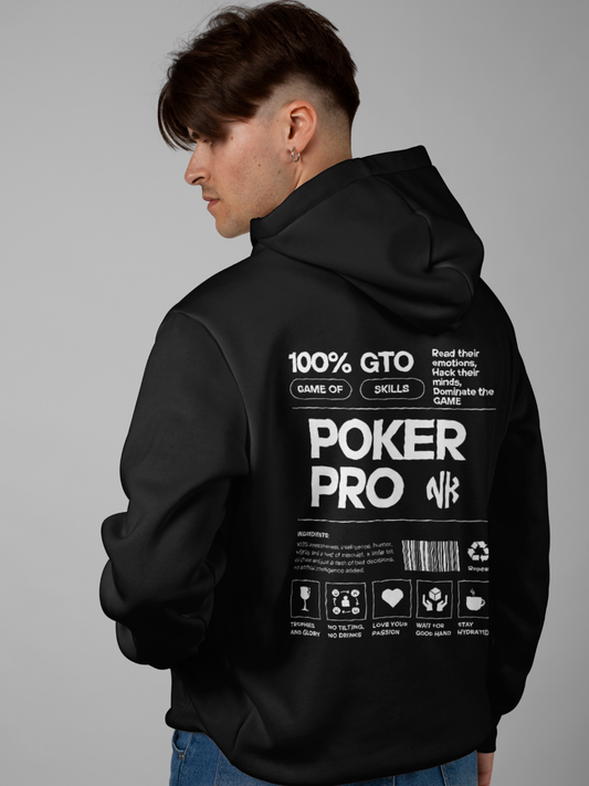 Black Poker Graphic Hoodie with Strategic Insights Design – Back View"