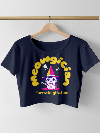 Purrfect Meowgician Crop Tee – Navy Blue Edition