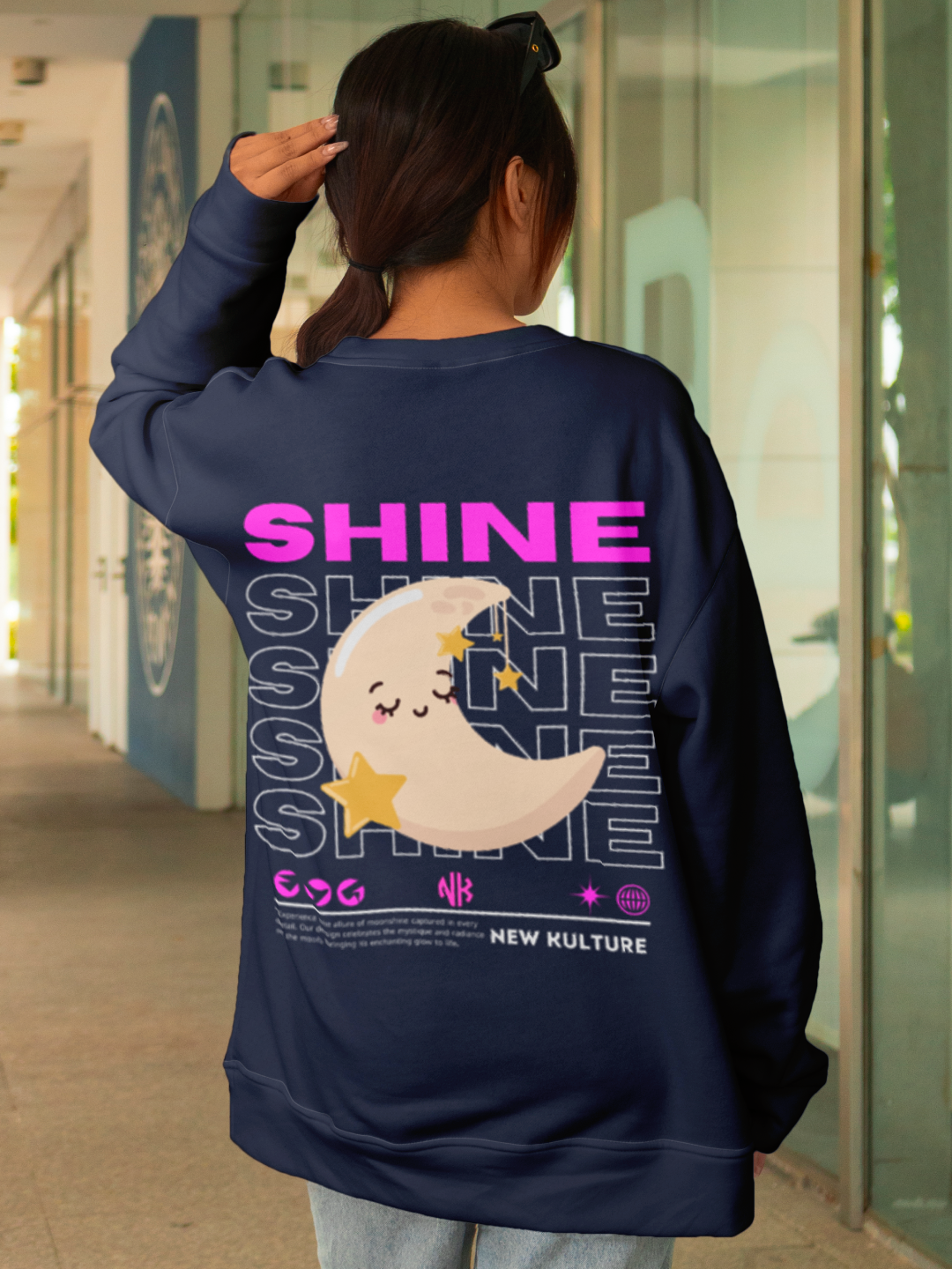 Celestial Sparkle Oversized Sweatshirt – Navy Blue Color Option