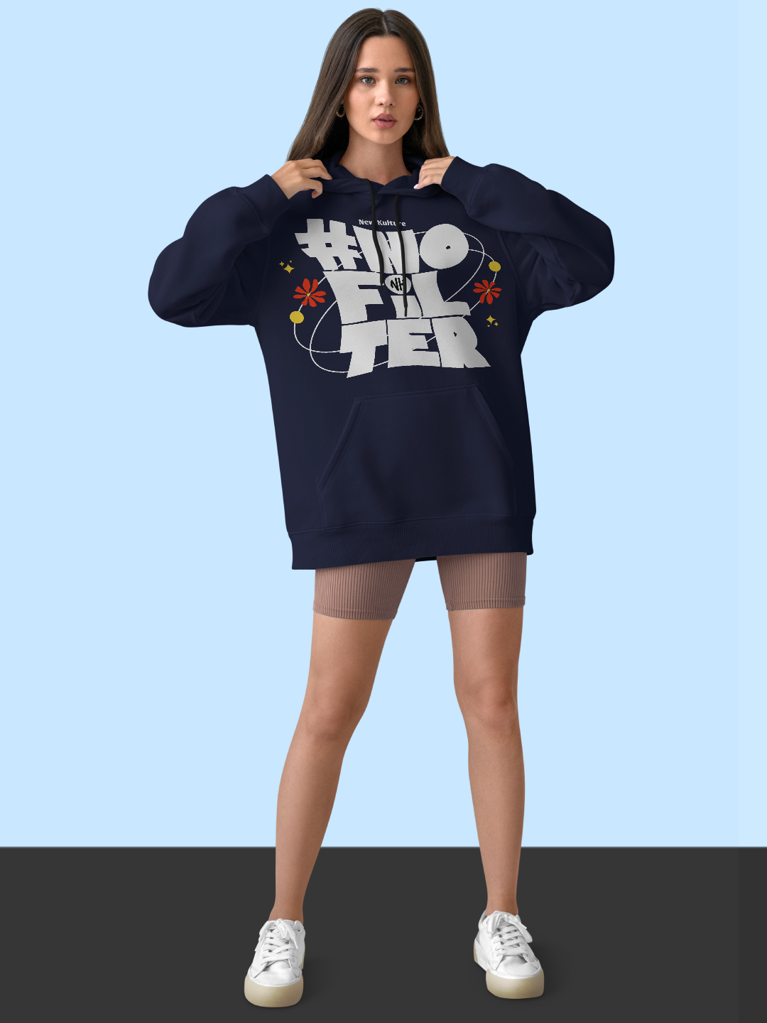 Bold No Filter Hooded Sweatshirt – Navy Blue Color Option