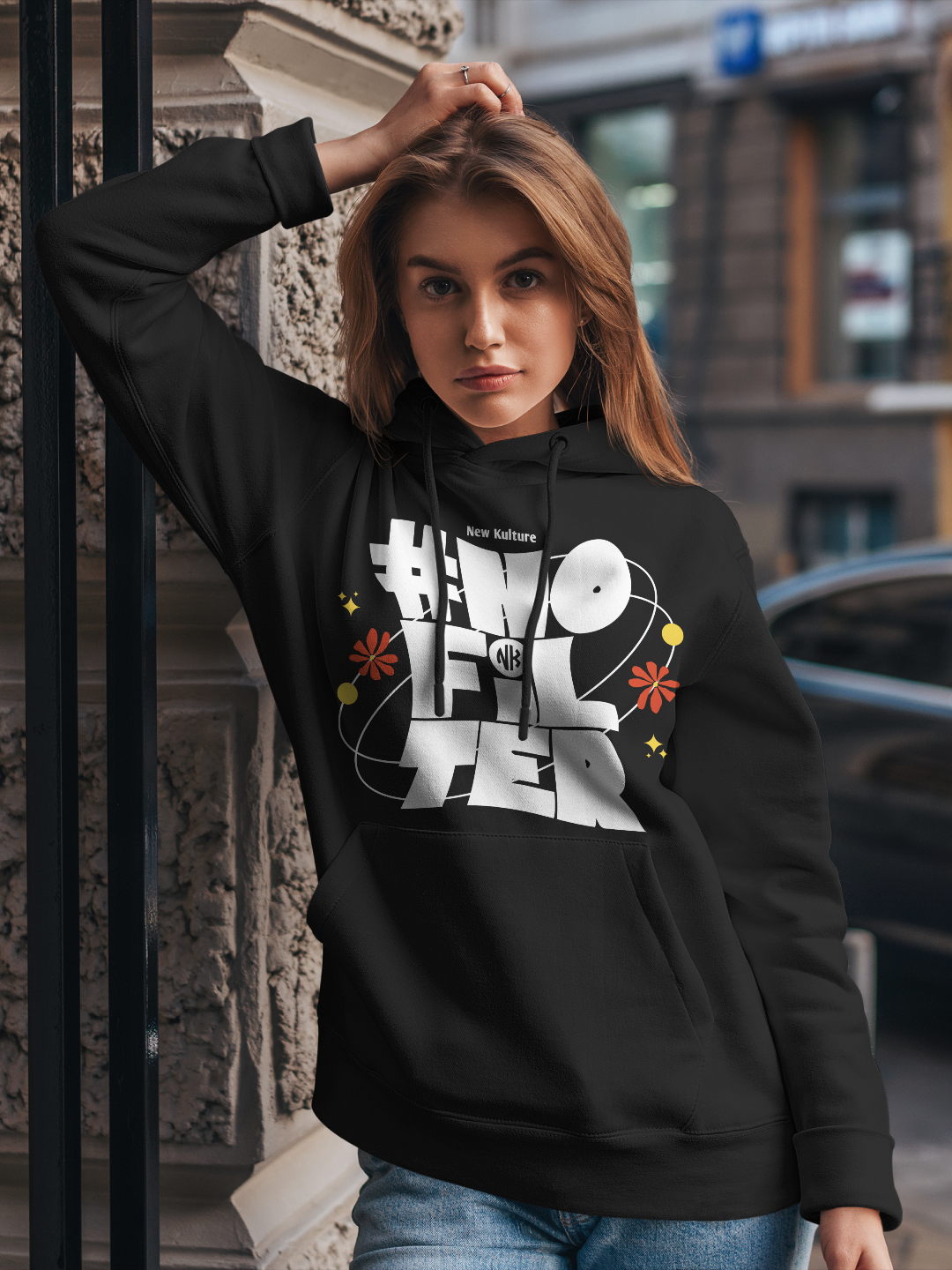 Women's Oversized Hoodie with # No Filter Design – Black Color Option