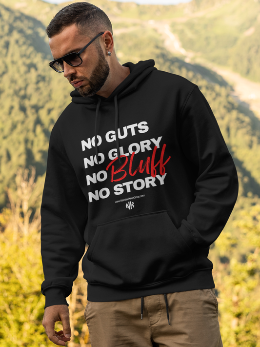 Black Unisex Oversized Poker Hoodie with 'No Guts No Glory, No Bluff No Story' Text 