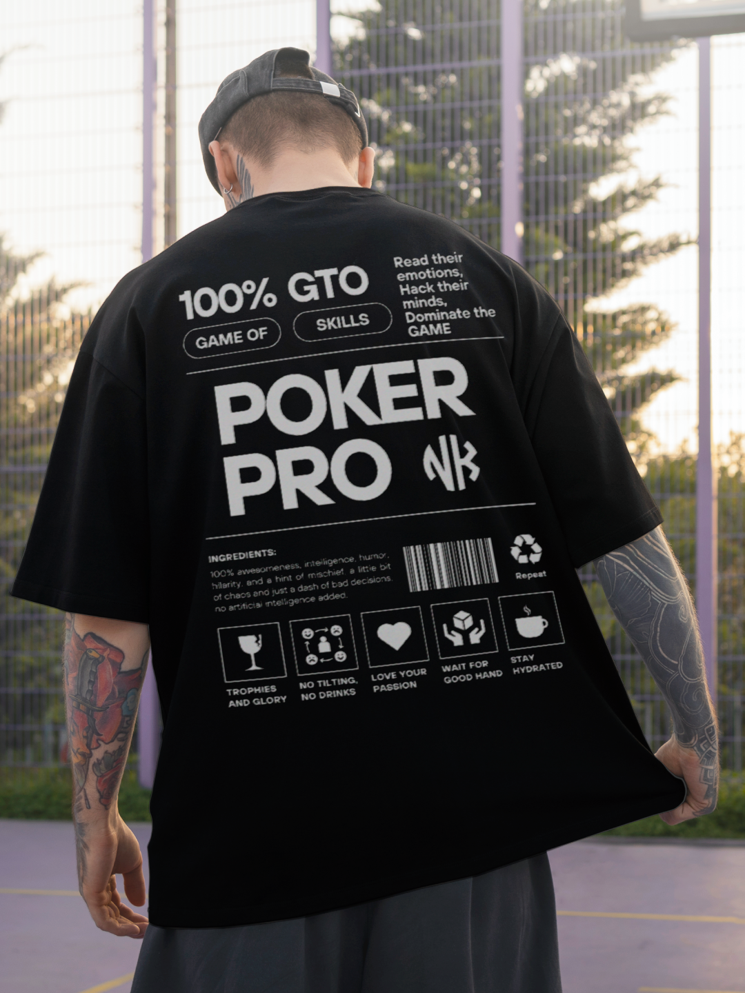Black Poker Graphic Tee with Strategic Insights Design