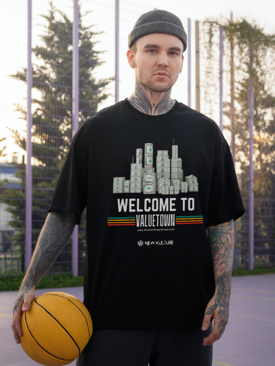 Black Unisex Oversized Tee with Poker Design