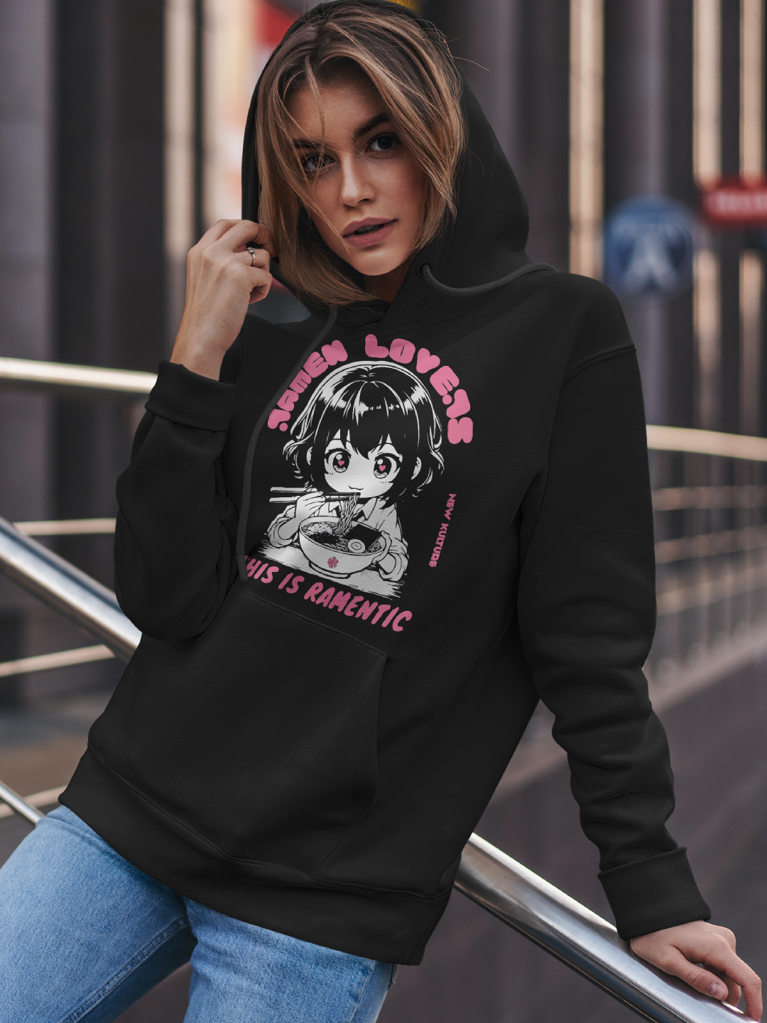 Women's Oversized Hoodie with Ramen Lover Design – Black Color Option