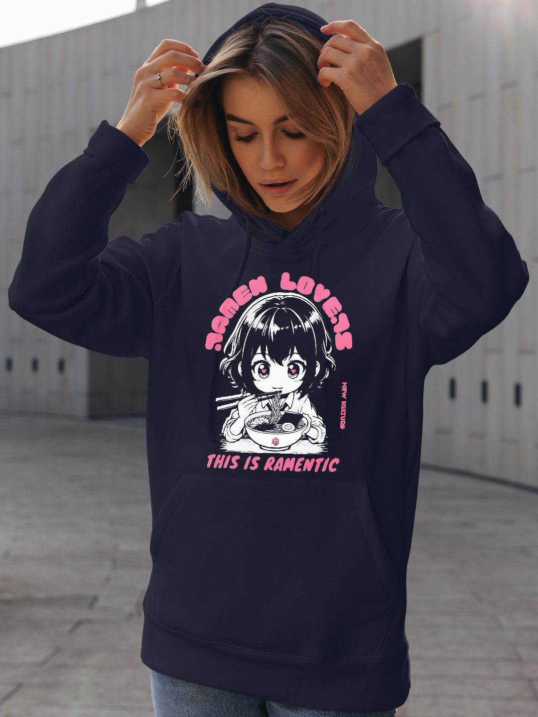 Ramentic Anime Girl Oversized Hoodie – Navy Blue Color Option
