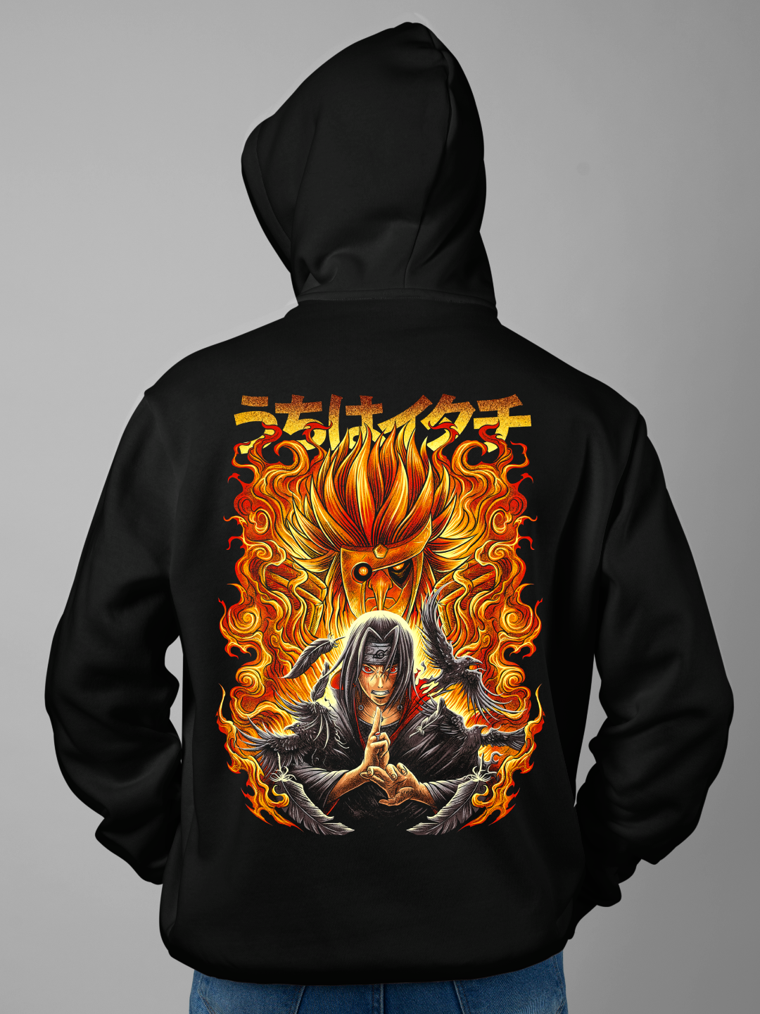 Men's Oversized Hoodie with Itachi Uchiha Design – Black Color Option