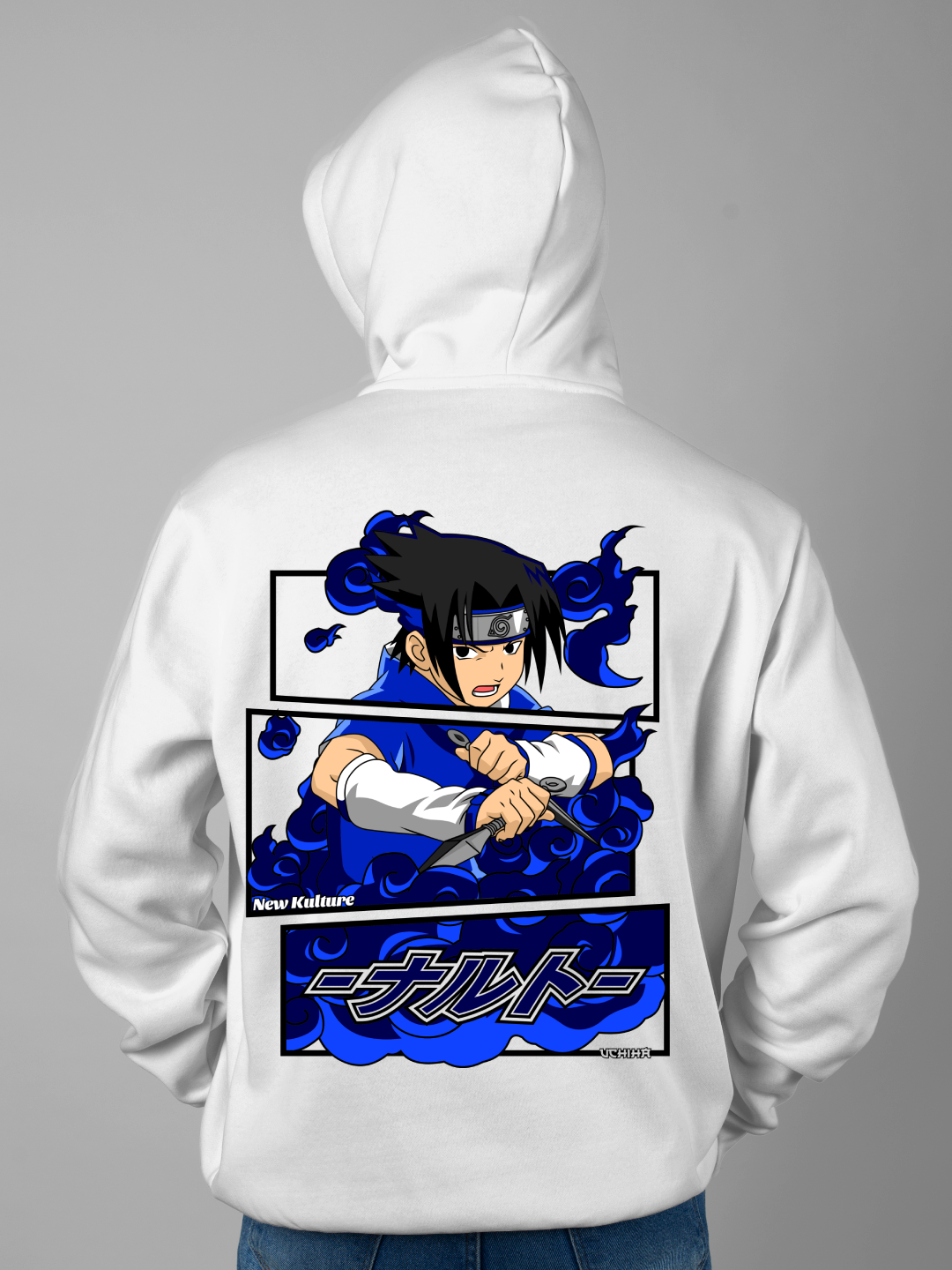 Men's Oversized Hoodie with Sasuke Uchiha Design – White Color Option