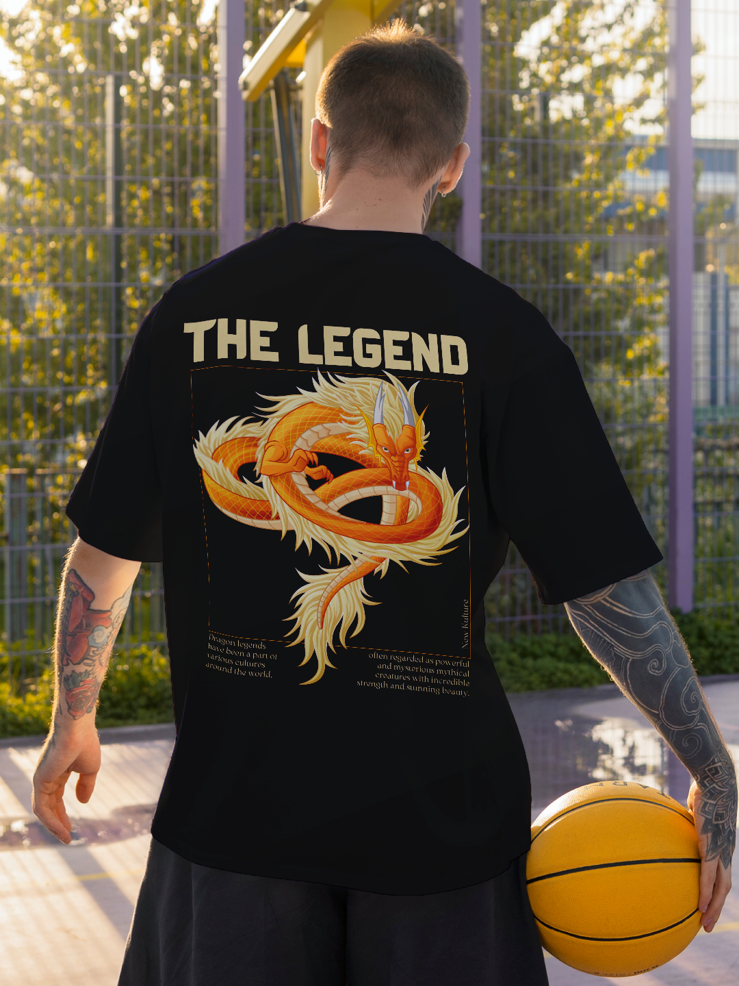 Men's Oversized T-shirt with Dragon Legend design – Black Color Option