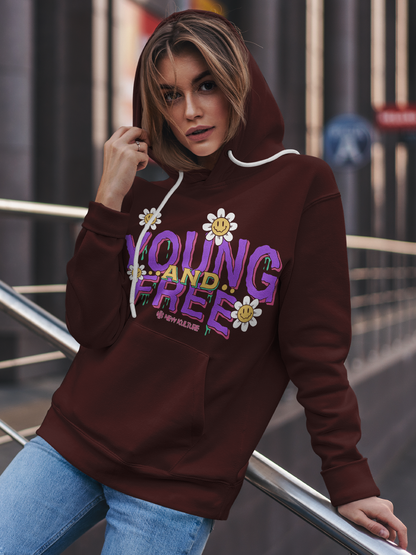 Young & Free Statement Hoodie – Maroon Color Option