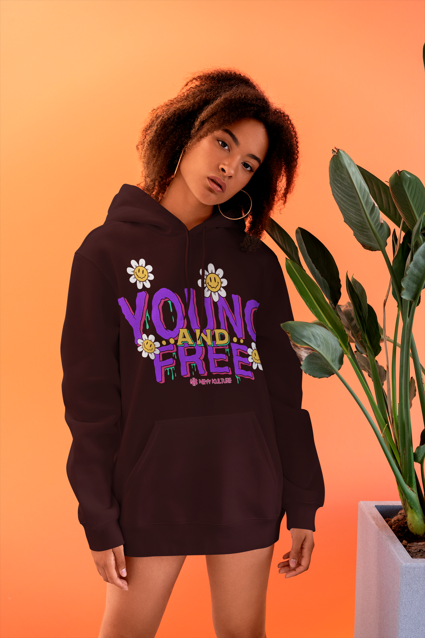 Young & Free Statement Hoodie – Maroon Color Option