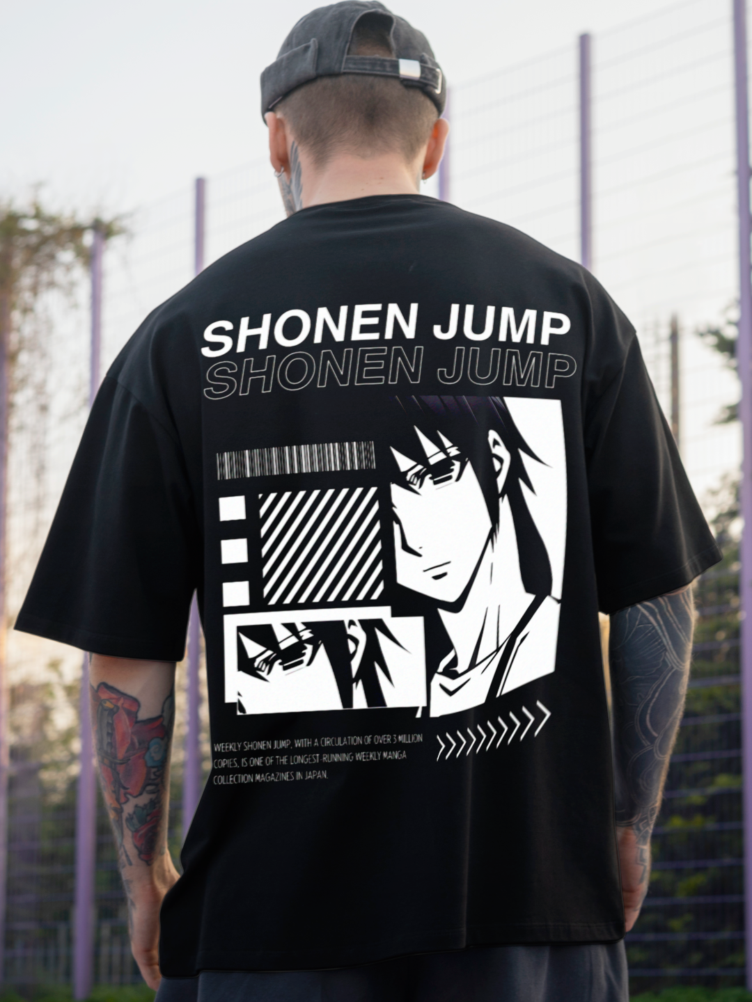 Black: "Men's Oversized T-shirt with anime design – Black Color Option"