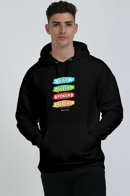 Black Unisex Oversized Poker Hoodie with 'Eat Sleep Poker Repeat