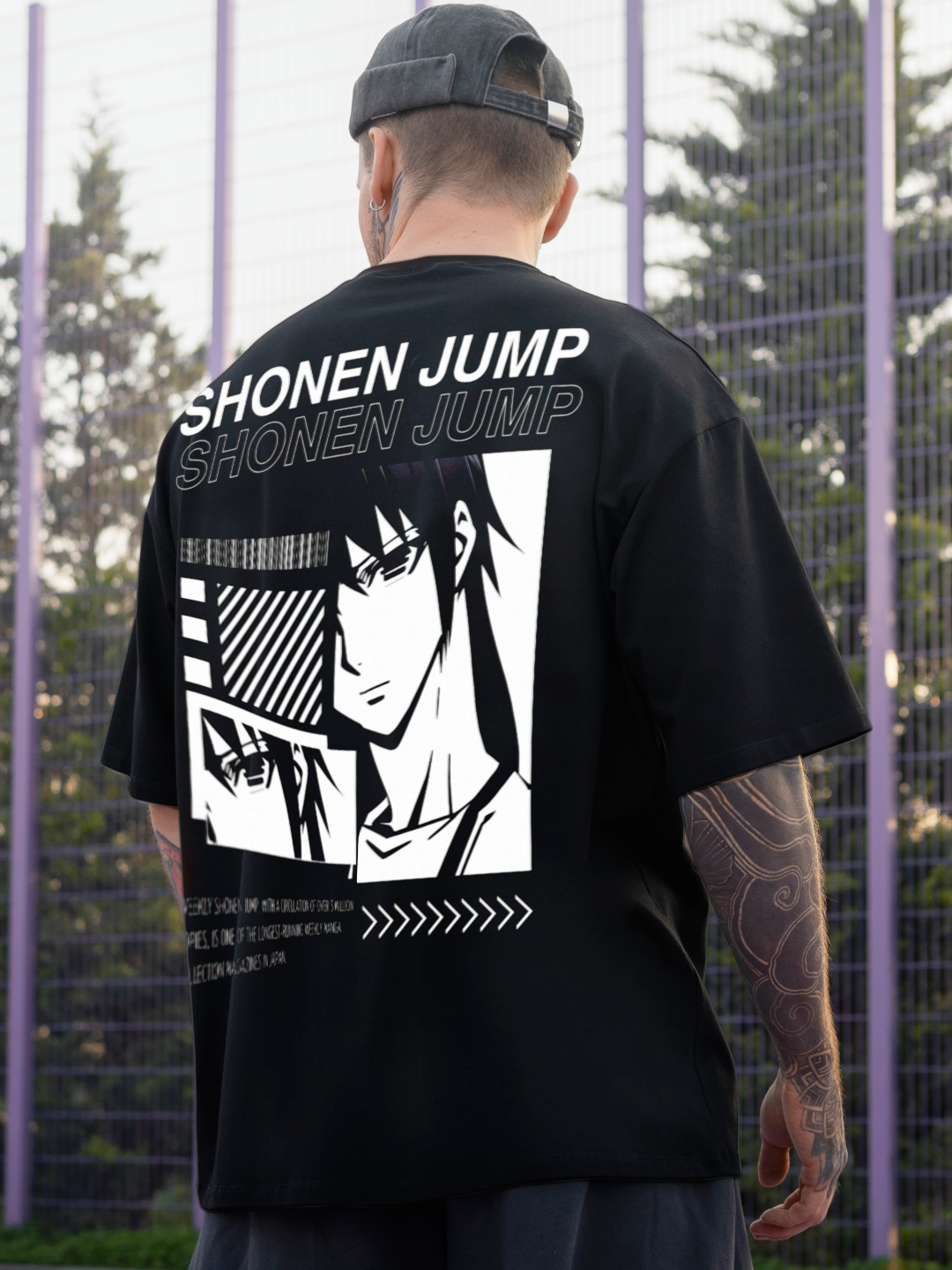 Black: "Men's Oversized T-shirt with anime design – Black Color Option"