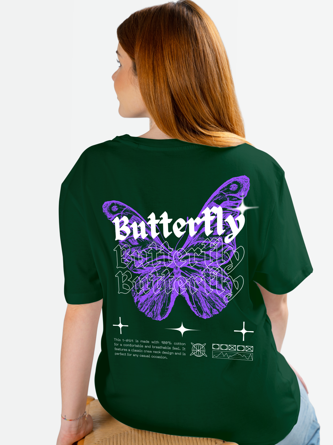 Wings of Beauty Women's Oversized Tee – Bottle Green Edition