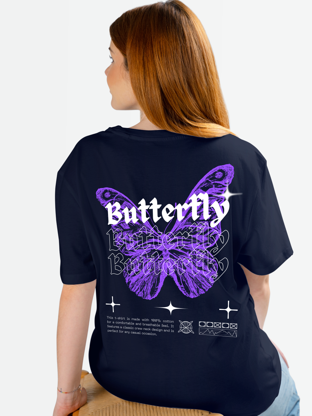 Butterfly Bliss Women's Tee – Navy Blue Edition