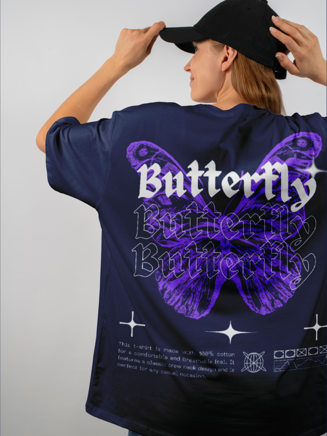 Butterfly Bliss Women's Tee – Navy Blue Edition