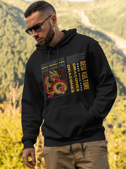 Men's Oversized Hoodie with Dragon Design – Black Color Option