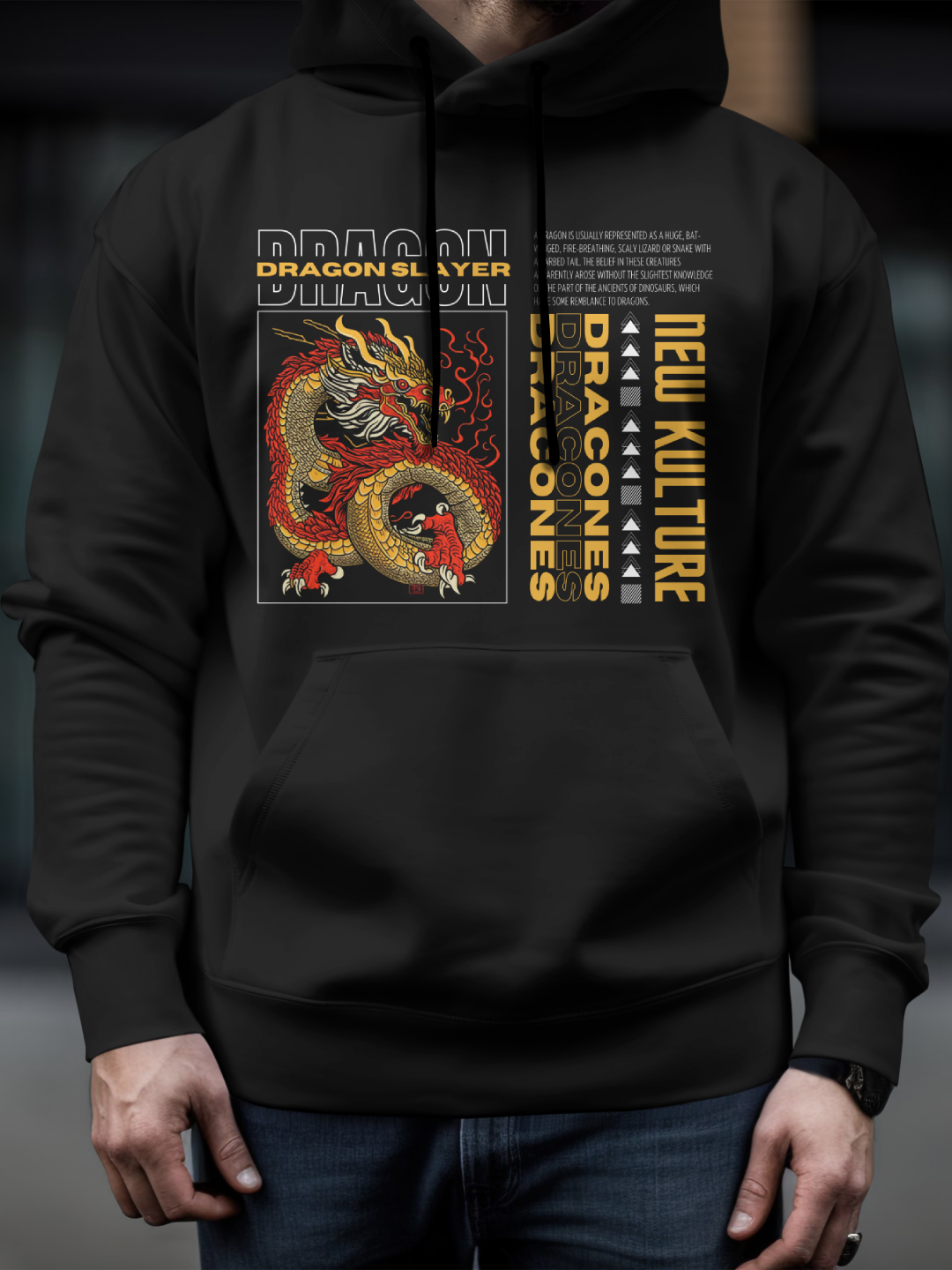 Men's Oversized Hoodie with Dragon Design – Black Color Option