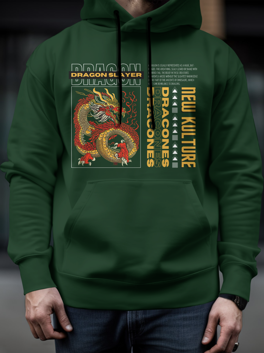 Mythical Dragon Men's Hoodie – Bottle Green Edition