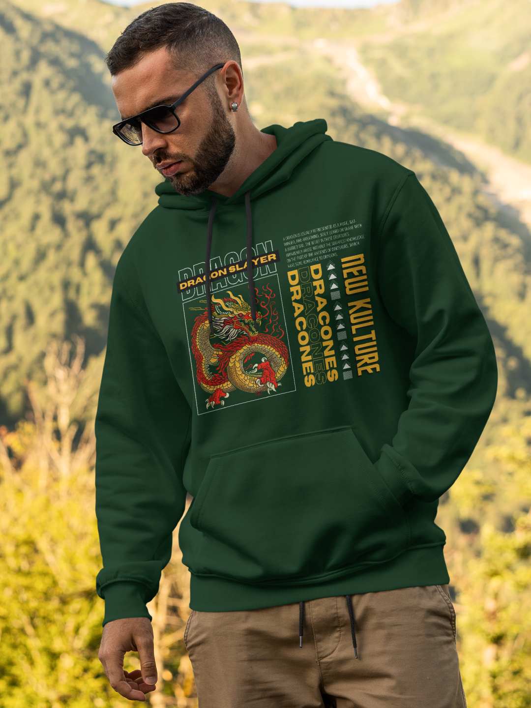 Mythical Dragon Men's Hoodie – Bottle Green Edition