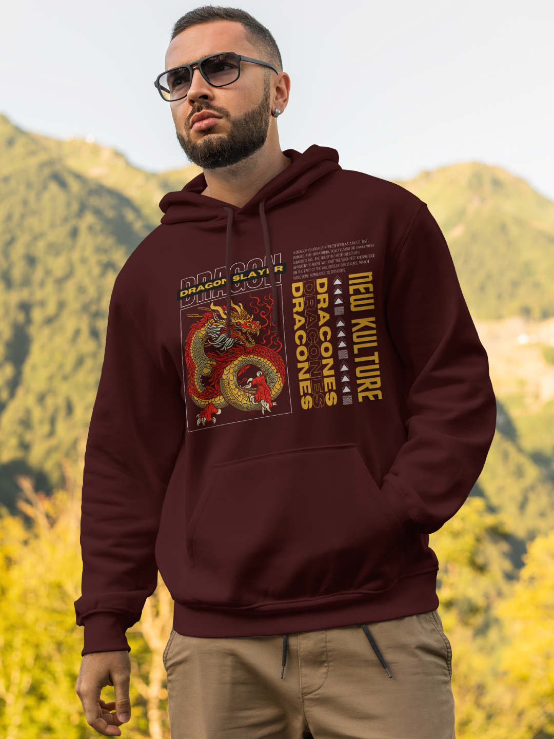 Fire-Breathing Dragon Oversized Hoodie – Maroon Color Option