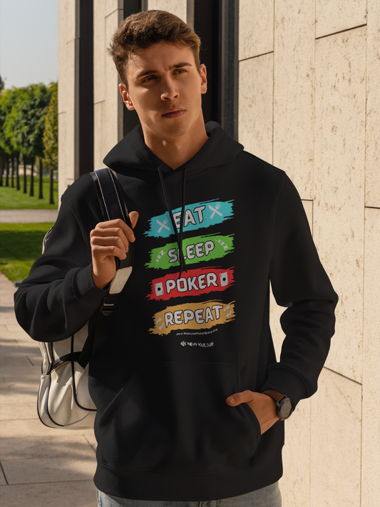 Black Unisex Oversized Poker Hoodie with 'Eat Sleep Poker Repeat