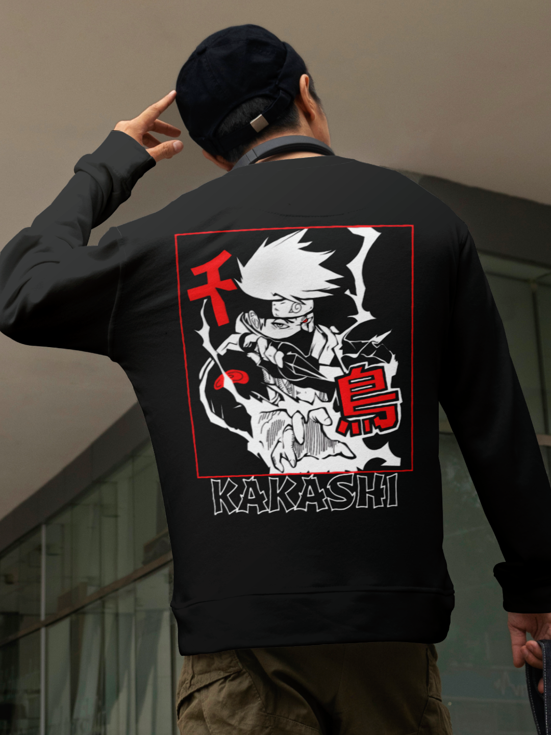Men's Oversized Sweatshirt with Kakashi Design – Black Color Option