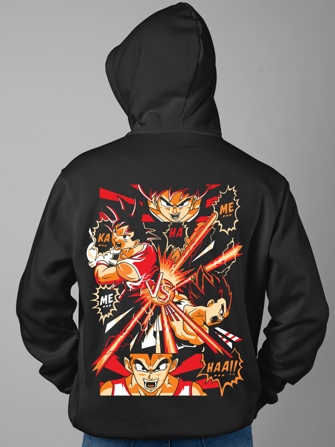 Men's Oversized Hoodie with Kamehameha Design – Black Color Option