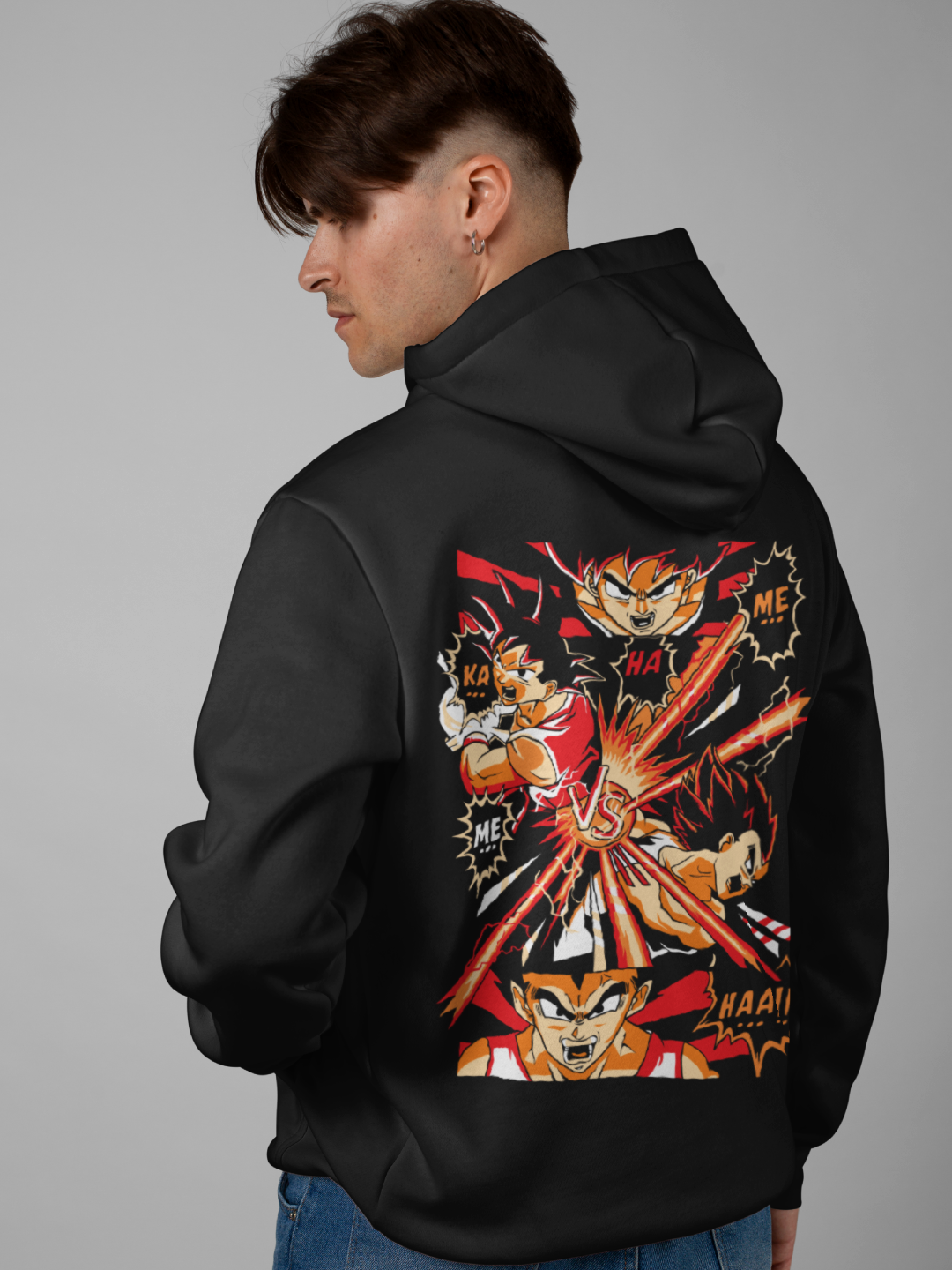 Men's Oversized Hoodie with Kamehameha Design – Black Color Option