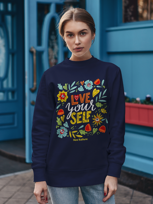 Love Yourself Statement Oversized Sweatshirt – Navy Blue Color Option