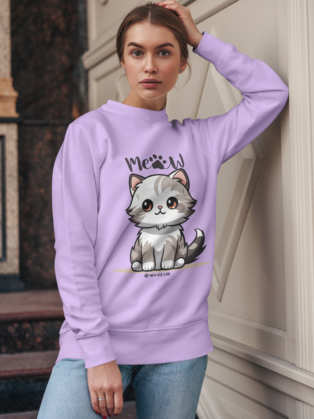 Meow Magic Women's Oversized Sweatshirt – Lavender Color Option