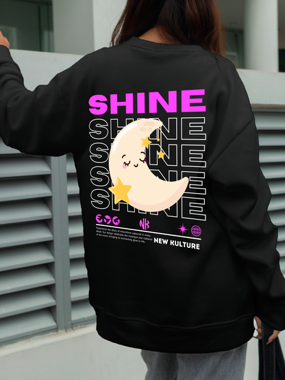 Women's Oversized Sweatshirt with Shine Text Design – Black Color Option