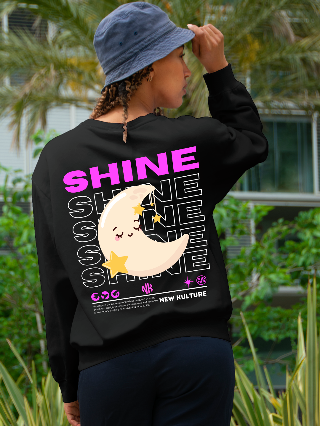Women's Oversized Sweatshirt with Shine Text Design – Black Color Option