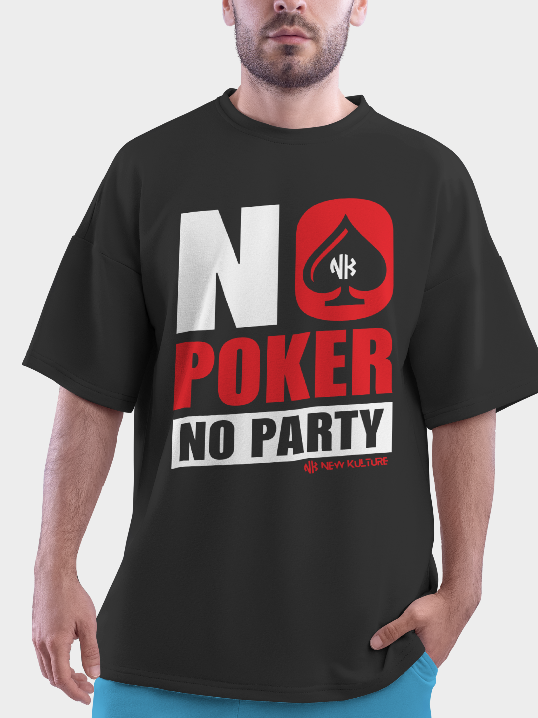 Black Unisex Oversized Tee with Poker Design