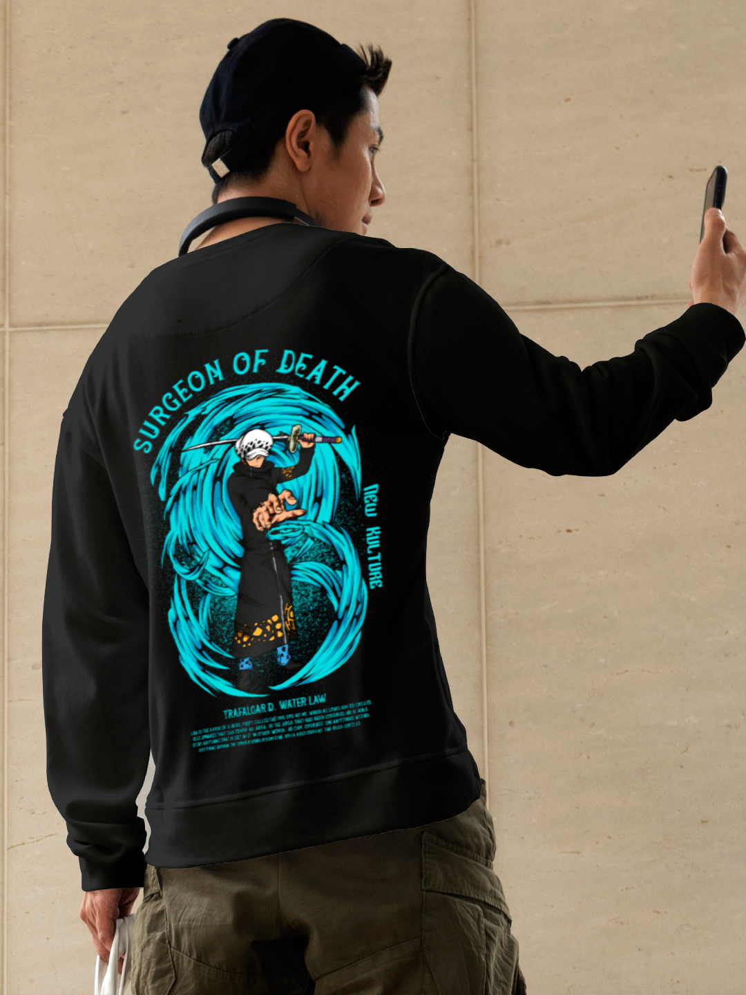 Men's Oversized Sweatshirt with Surgeon of Death - Water Law Design – Black Color Option