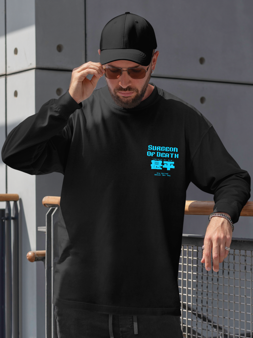 Men's Oversized Sweatshirt with Surgeon of Death - Water Law Design – Black Color Option