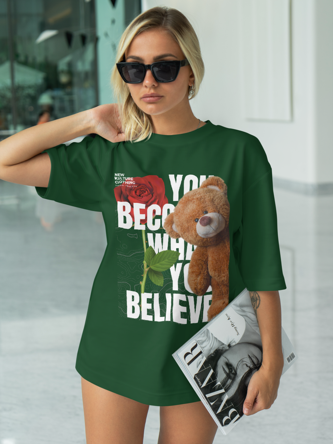 Blossom Belief Women's T-shirt – Bottle Green Edition