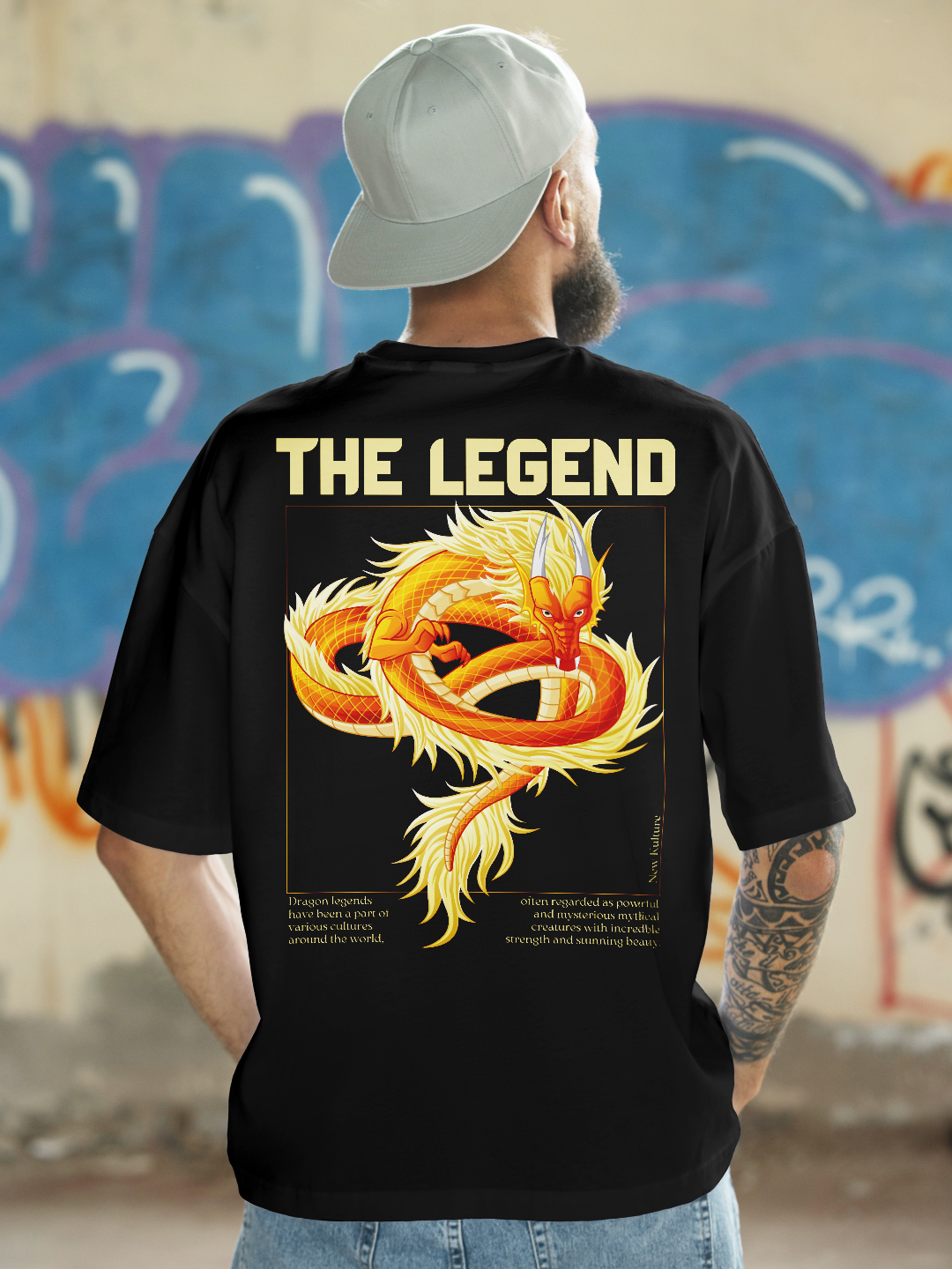 Men's Oversized T-shirt with Dragon Legend design – Black Color Option