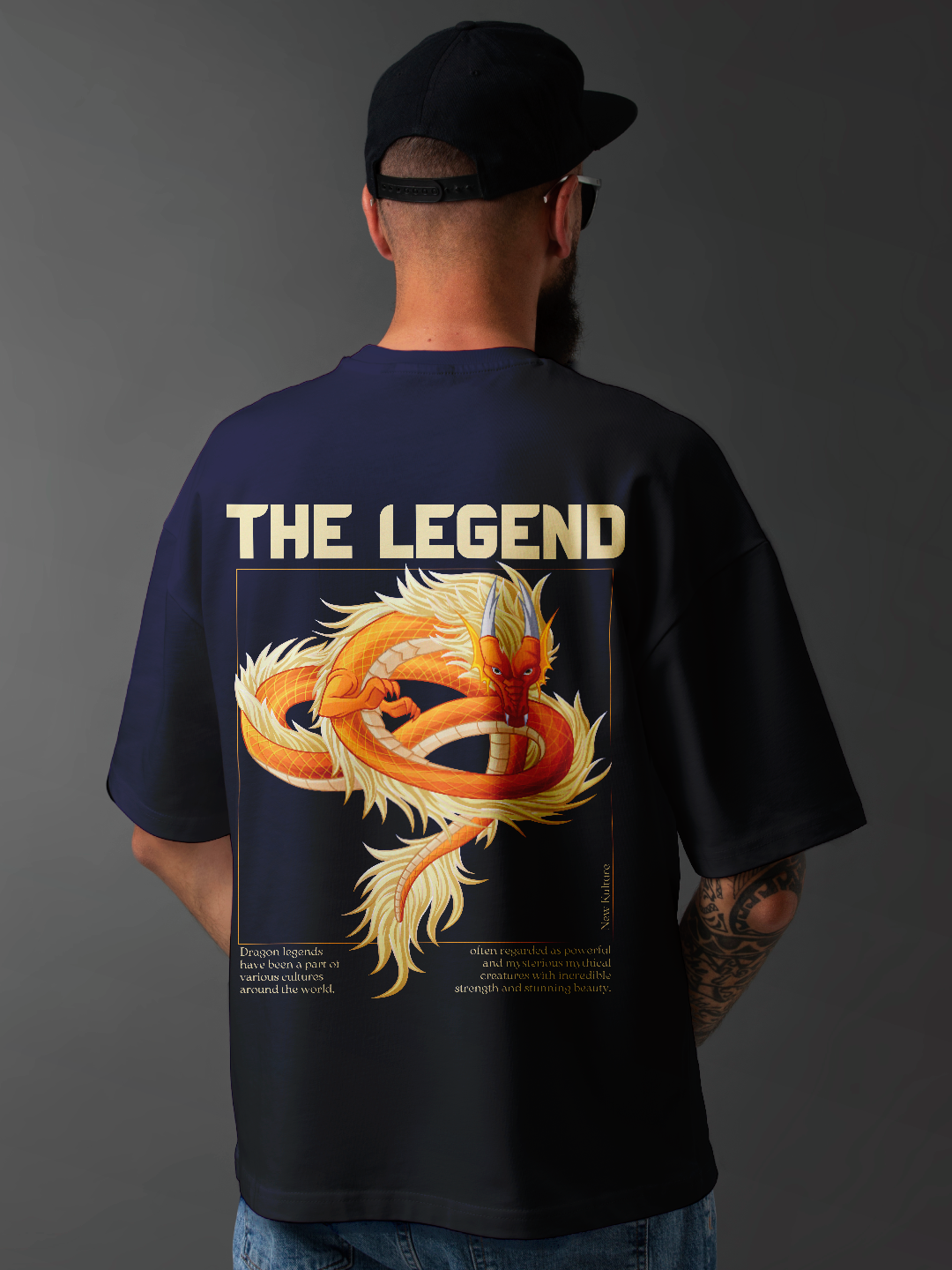 Mystical Dragon Loose Fit Tee- Navy Blue