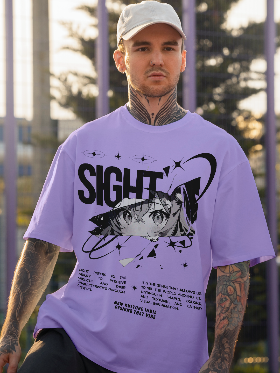 Anime Gaze Loose Fit Tee – Lavender Edition